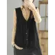 Casual Loose Sleeveless Buttoned Hollow Solid Color V-Neck Vest Outerwear Casual Loose Sleeveless Buttoned Hollow Solid Color V-Neck Vest Outerwear