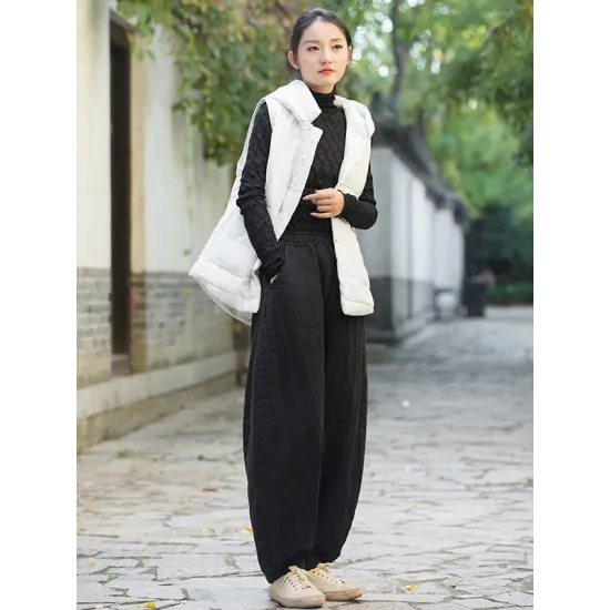 Simple Sleeveless Loose Keep Warm Cotton Quilted Solid Color Hooded Vest Outerwear Simple Sleeveless Loose Keep Warm Cotton Quilted Solid Color Hooded Vest Outerwear