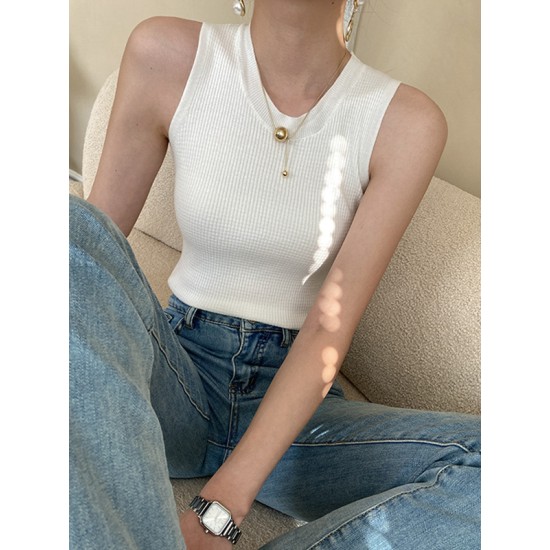 Casual Skinny Sleeveless Solid Color Round-Neck Vest Top Casual Skinny Sleeveless Solid Color Round-Neck Vest Top