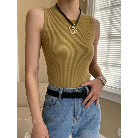 Casual Skinny Sleeveless Solid Color Round-Neck Vest Top Casual Skinny Sleeveless Solid Color Round-Neck Vest Top