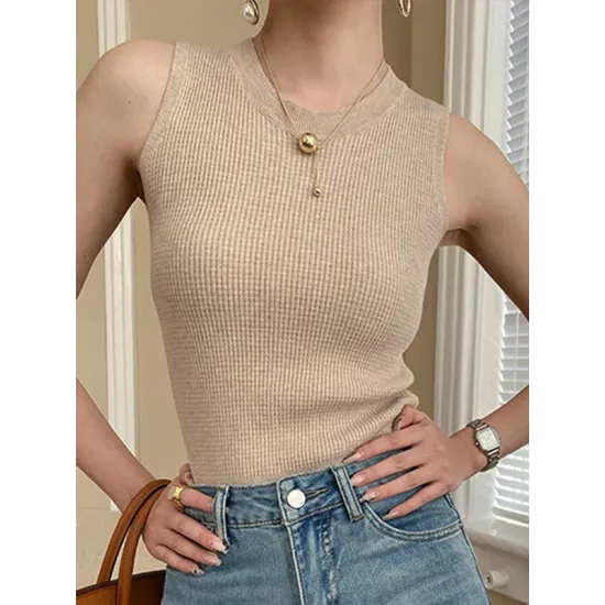 Casual Skinny Sleeveless Solid Color Round-Neck Vest Top Casual Skinny Sleeveless Solid Color Round-Neck Vest Top
