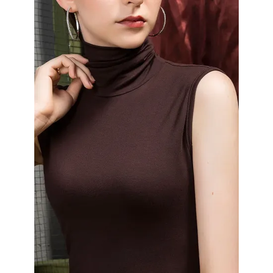 Stylish Selection Sleeveless Solid Color High-Neck Vest Top Stylish Selection Sleeveless Solid Color High-Neck Vest Top