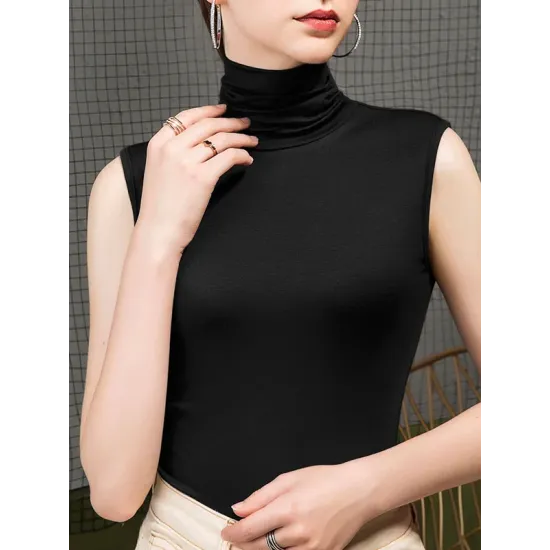 Stylish Selection Sleeveless Solid Color High-Neck Vest Top Stylish Selection Sleeveless Solid Color High-Neck Vest Top