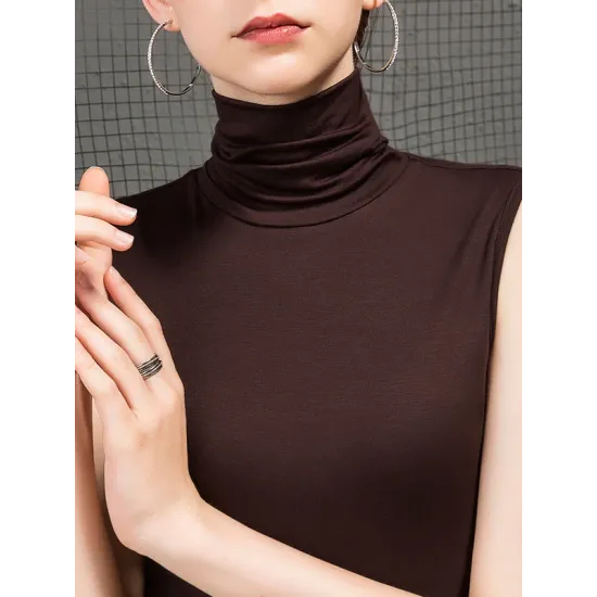 Stylish Selection Sleeveless Solid Color High-Neck Vest Top Stylish Selection Sleeveless Solid Color High-Neck Vest Top