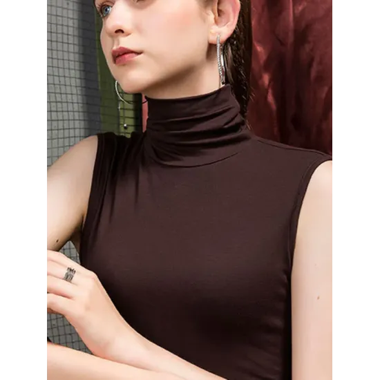 Stylish Selection Sleeveless Solid Color High-Neck Vest Top Stylish Selection Sleeveless Solid Color High-Neck Vest Top