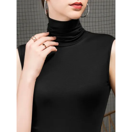 Stylish Selection Sleeveless Solid Color High-Neck Vest Top Stylish Selection Sleeveless Solid Color High-Neck Vest Top