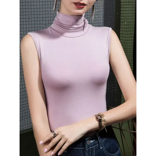 Stylish Selection Sleeveless Solid Color High-Neck Vest Top Stylish Selection Sleeveless Solid Color High-Neck Vest Top