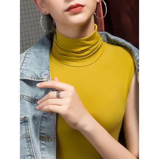 Stylish Selection Sleeveless Solid Color High-Neck Vest Top Stylish Selection Sleeveless Solid Color High-Neck Vest Top