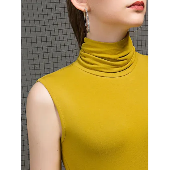 Stylish Selection Sleeveless Solid Color High-Neck Vest Top Stylish Selection Sleeveless Solid Color High-Neck Vest Top