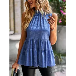 Casual Sleeveless Falbala Round-Neck Vest Top