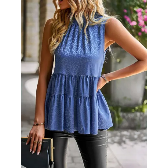 Casual Sleeveless Falbala Round-Neck Vest Top Casual Sleeveless Falbala Round-Neck Vest Top