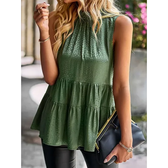 Casual Sleeveless Falbala Round-Neck Vest Top Casual Sleeveless Falbala Round-Neck Vest Top