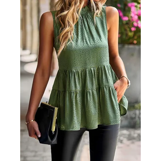 Casual Sleeveless Falbala Round-Neck Vest Top Casual Sleeveless Falbala Round-Neck Vest Top