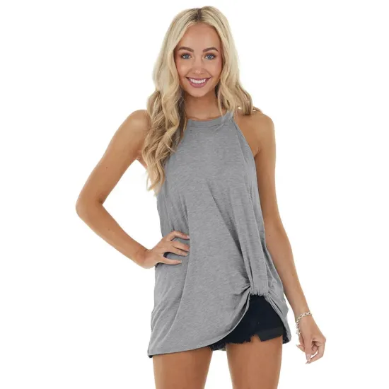 Simple Sleeveless Solid Color Halter-Neck Vest Top Simple Sleeveless Solid Color Halter-Neck Vest Top