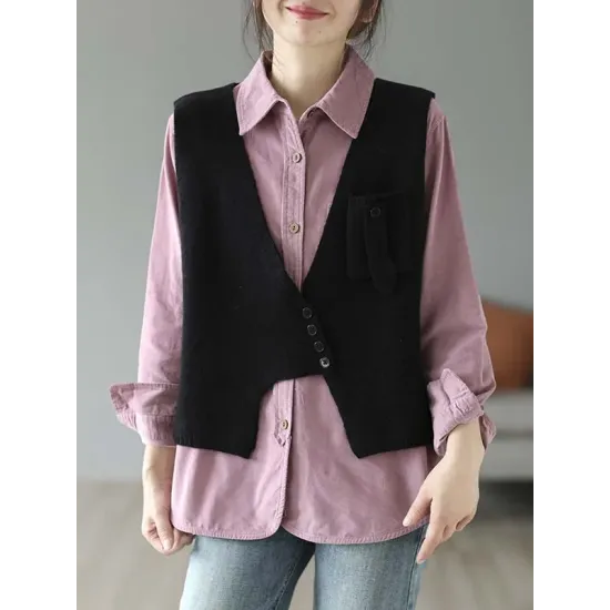 Artistic Retro Sleeveless Irregularity Buttoned V-Neck Vest Top Artistic Retro Sleeveless Irregularity Buttoned V-Neck Vest Top