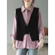 Artistic Retro Sleeveless Irregularity Buttoned V-Neck Vest Top Artistic Retro Sleeveless Irregularity Buttoned V-Neck Vest Top