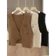 Artistic Retro Sleeveless Irregularity Buttoned V-Neck Vest Top Artistic Retro Sleeveless Irregularity Buttoned V-Neck Vest Top