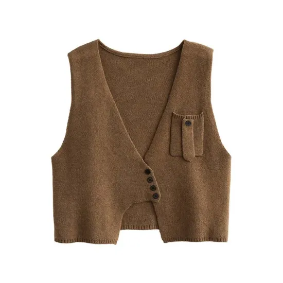 Artistic Retro Sleeveless Irregularity Buttoned V-Neck Vest Top Artistic Retro Sleeveless Irregularity Buttoned V-Neck Vest Top