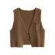 Artistic Retro Sleeveless Irregularity Buttoned V-Neck Vest Top Artistic Retro Sleeveless Irregularity Buttoned V-Neck Vest Top