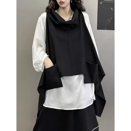 High-Low Irregular Clipping Hooded Solid Color Heaps Collar Vest Top High-Low Irregular Clipping Hooded Solid Color Heaps Collar Vest Top