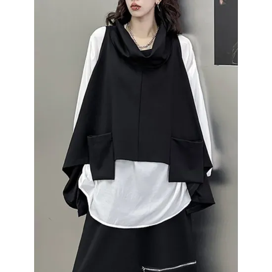 High-Low Irregular Clipping Hooded Solid Color Heaps Collar Vest Top High-Low Irregular Clipping Hooded Solid Color Heaps Collar Vest Top