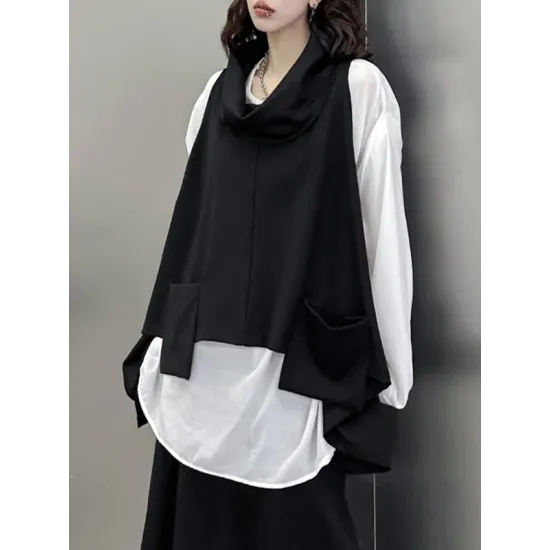 High-Low Irregular Clipping Hooded Solid Color Heaps Collar Vest Top High-Low Irregular Clipping Hooded Solid Color Heaps Collar Vest Top