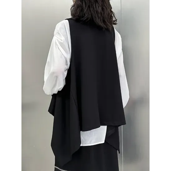High-Low Irregular Clipping Hooded Solid Color Heaps Collar Vest Top High-Low Irregular Clipping Hooded Solid Color Heaps Collar Vest Top