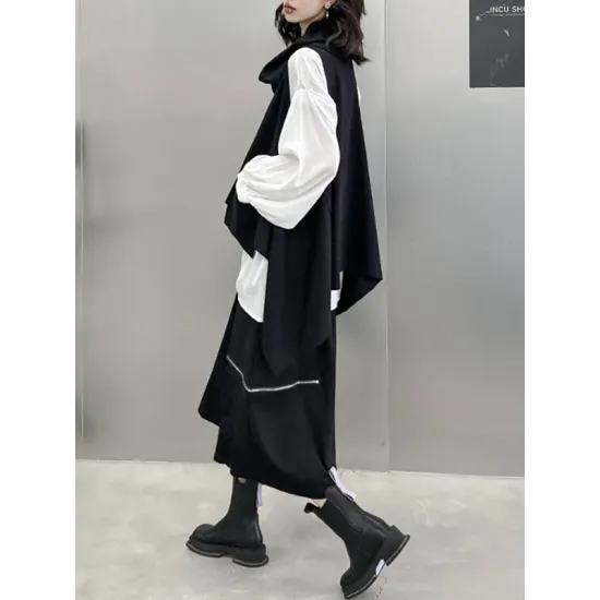 High-Low Irregular Clipping Hooded Solid Color Heaps Collar Vest Top High-Low Irregular Clipping Hooded Solid Color Heaps Collar Vest Top