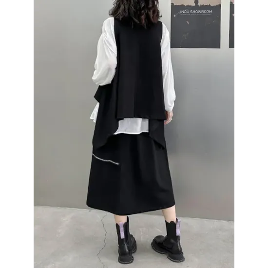 High-Low Irregular Clipping Hooded Solid Color Heaps Collar Vest Top High-Low Irregular Clipping Hooded Solid Color Heaps Collar Vest Top