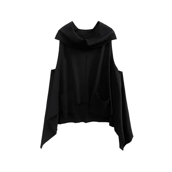 High-Low Irregular Clipping Hooded Solid Color Heaps Collar Vest Top High-Low Irregular Clipping Hooded Solid Color Heaps Collar Vest Top