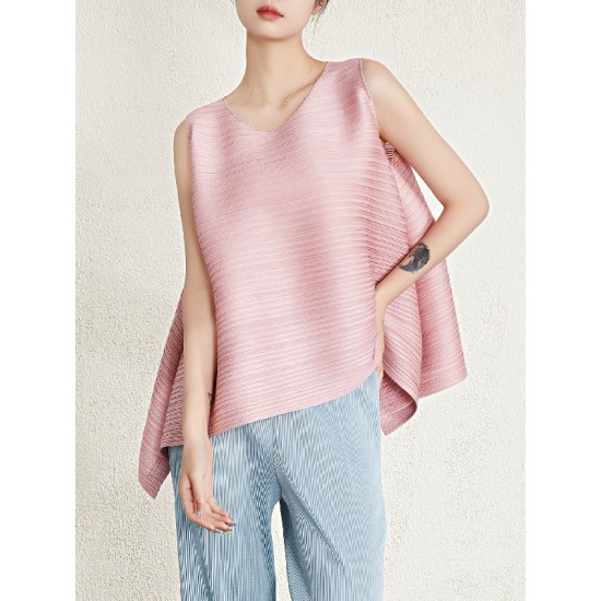 Cropped Sleeveless Pleated Round-Neck Vest Top Cropped Sleeveless Pleated Round-Neck Vest Top