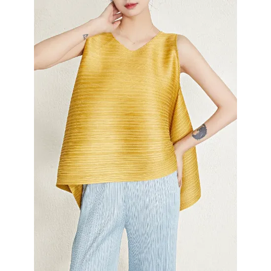 Cropped Sleeveless Pleated Round-Neck Vest Top Cropped Sleeveless Pleated Round-Neck Vest Top