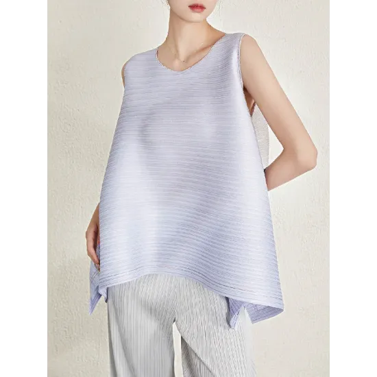 Cropped Sleeveless Pleated Round-Neck Vest Top Cropped Sleeveless Pleated Round-Neck Vest Top