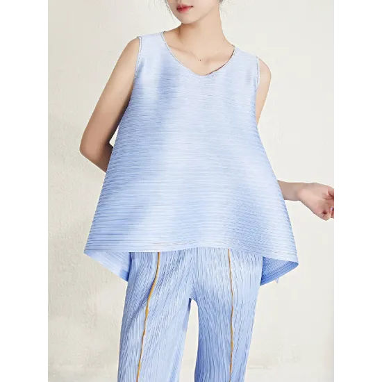 Cropped Sleeveless Pleated Round-Neck Vest Top Cropped Sleeveless Pleated Round-Neck Vest Top