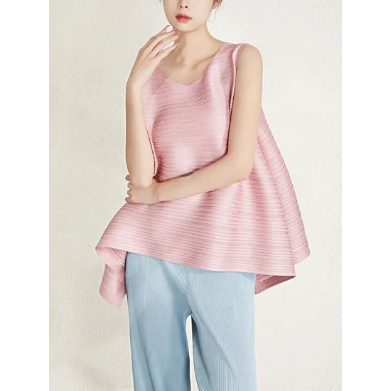 Cropped Sleeveless Pleated Round-Neck Vest Top Cropped Sleeveless Pleated Round-Neck Vest Top