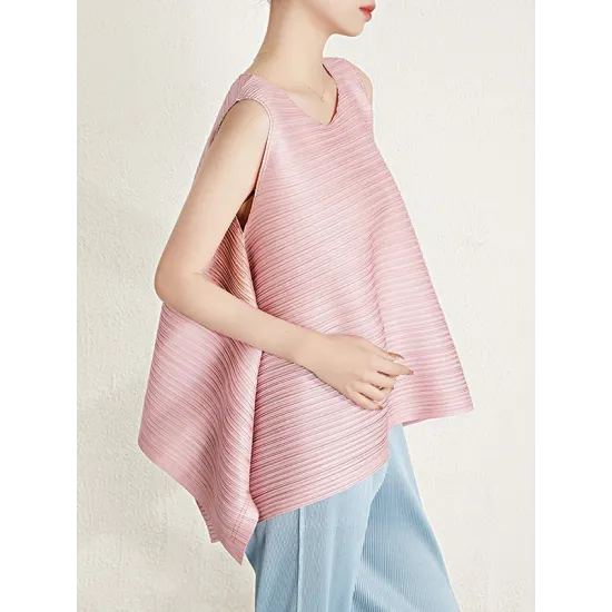 Cropped Sleeveless Pleated Round-Neck Vest Top Cropped Sleeveless Pleated Round-Neck Vest Top