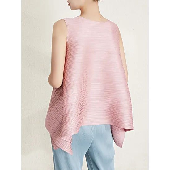 Cropped Sleeveless Pleated Round-Neck Vest Top Cropped Sleeveless Pleated Round-Neck Vest Top