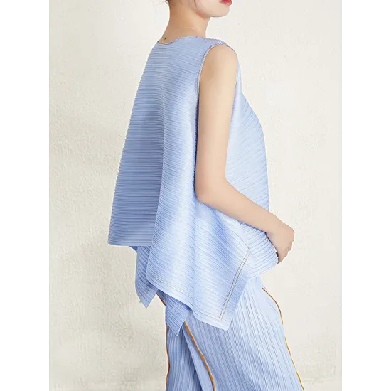Cropped Sleeveless Pleated Round-Neck Vest Top Cropped Sleeveless Pleated Round-Neck Vest Top