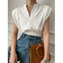 Loose Sleeveless Split-Joint Solid Color V-Neck Vest Top