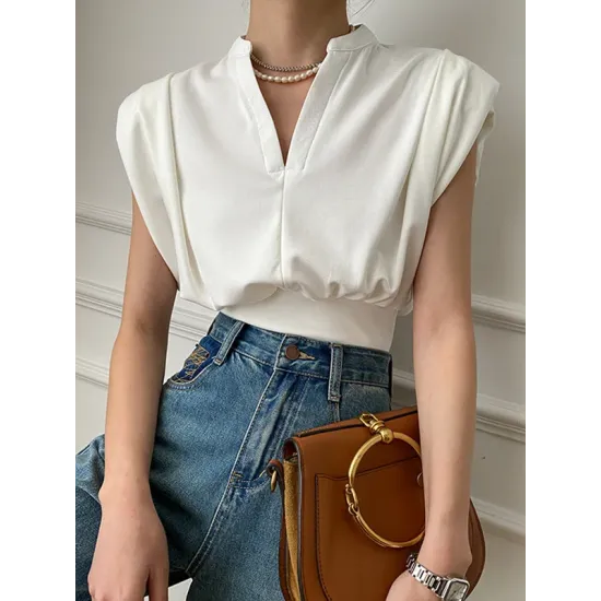 Loose Sleeveless Split-Joint Solid Color V-Neck Vest Top Loose Sleeveless Split-Joint Solid Color V-Neck Vest Top