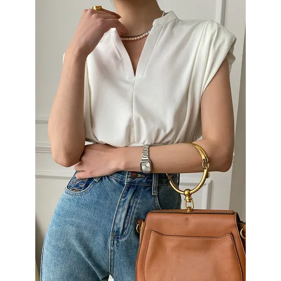 Loose Sleeveless Split-Joint Solid Color V-Neck Vest Top Loose Sleeveless Split-Joint Solid Color V-Neck Vest Top