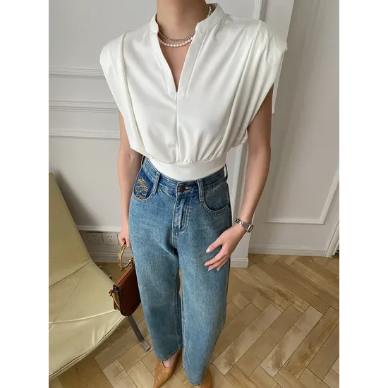 Loose Sleeveless Split-Joint Solid Color V-Neck Vest Top Loose Sleeveless Split-Joint Solid Color V-Neck Vest Top