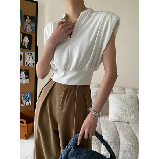 Loose Sleeveless Split-Joint Solid Color V-Neck Vest Top Loose Sleeveless Split-Joint Solid Color V-Neck Vest Top