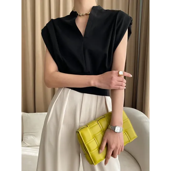 Loose Sleeveless Split-Joint Solid Color V-Neck Vest Top Loose Sleeveless Split-Joint Solid Color V-Neck Vest Top