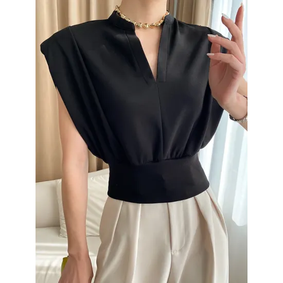 Loose Sleeveless Split-Joint Solid Color V-Neck Vest Top Loose Sleeveless Split-Joint Solid Color V-Neck Vest Top