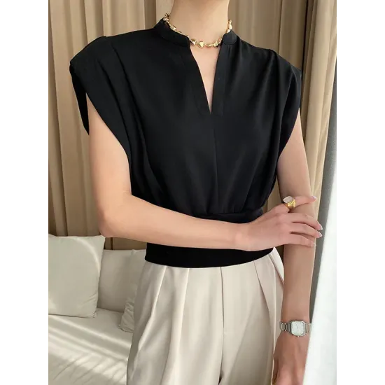 Loose Sleeveless Split-Joint Solid Color V-Neck Vest Top Loose Sleeveless Split-Joint Solid Color V-Neck Vest Top