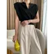 Loose Sleeveless Split-Joint Solid Color V-Neck Vest Top Loose Sleeveless Split-Joint Solid Color V-Neck Vest Top