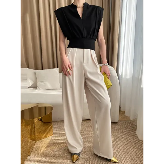 Loose Sleeveless Split-Joint Solid Color V-Neck Vest Top Loose Sleeveless Split-Joint Solid Color V-Neck Vest Top