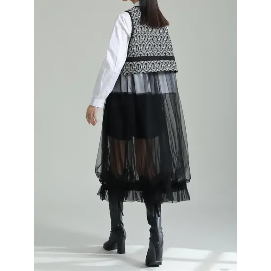 Gauze Jacquard Split-Joint Loose V-neck Vest Outerwear Gauze Jacquard Split-Joint Loose V-neck Vest Outerwear