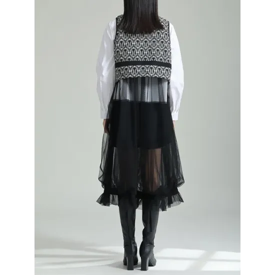 Gauze Jacquard Split-Joint Loose V-neck Vest Outerwear Gauze Jacquard Split-Joint Loose V-neck Vest Outerwear